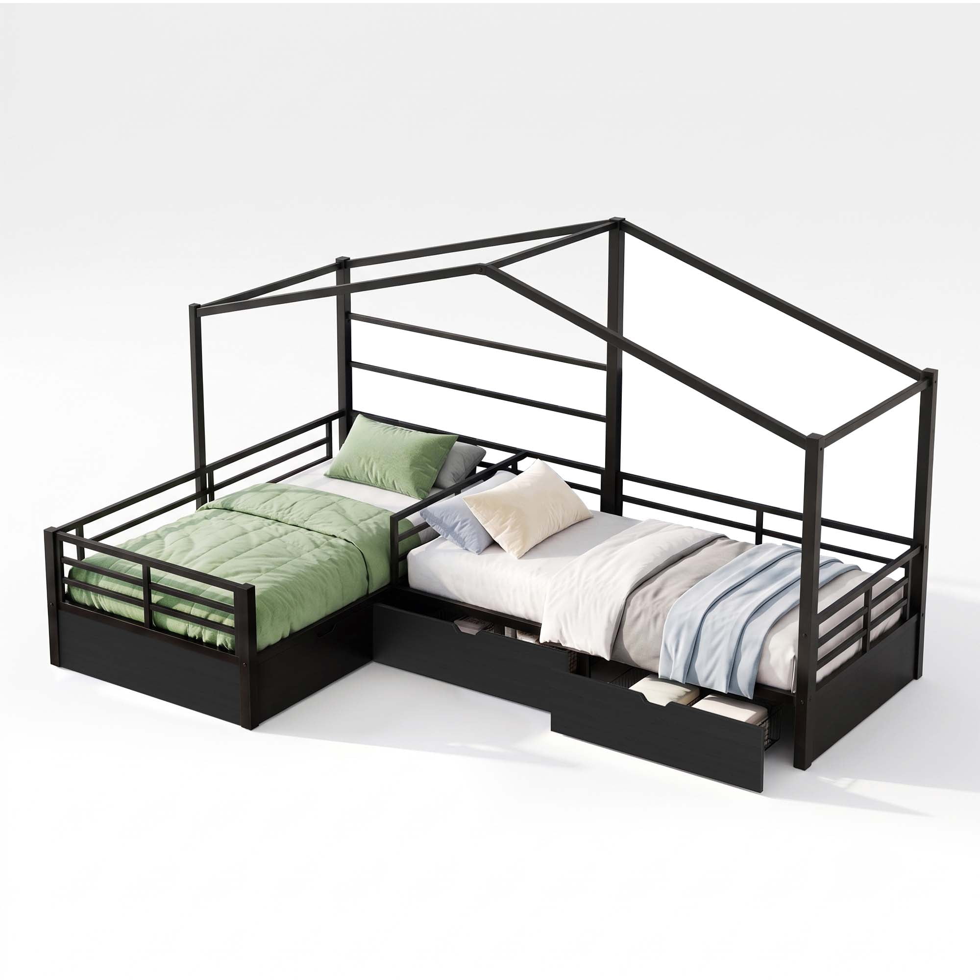 Miniyam Twin Over Twin Bunk Bed with Storage Drawers,Black