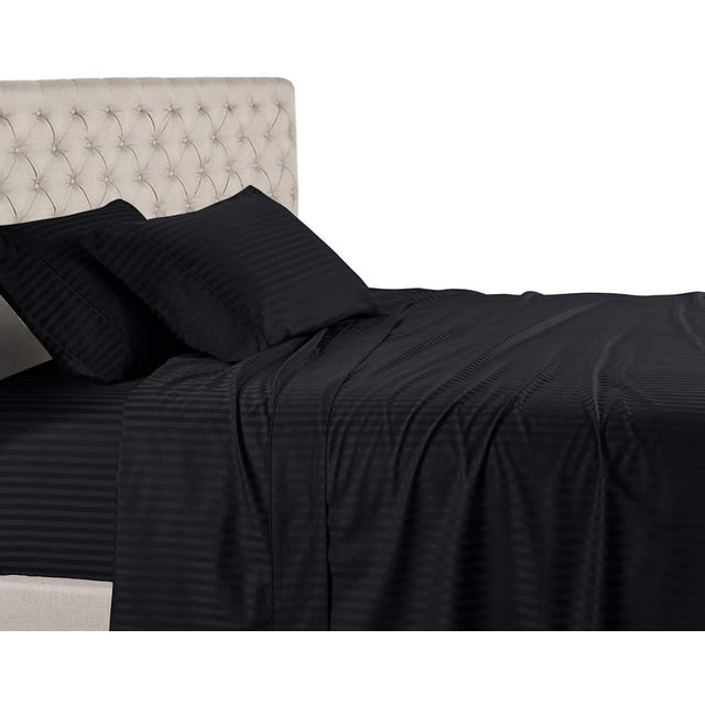 900 Thread Count 3 Piece ( 1-Fitted Sheet + 2 - Pillow Cases ) Fitted Sheet 21 Inch Deep Pocket 100% Egyptian Cotton Stripe Pattern