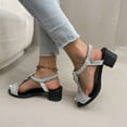 thumbnail image 6 of Womens Sandals Summer Women Beach Fashion Casual Daily Chunky Heel Open Toe Elastic Ankle Strap Peep Toe Rhinestone Slippers Shoes Silver 6.5, 6 of 9