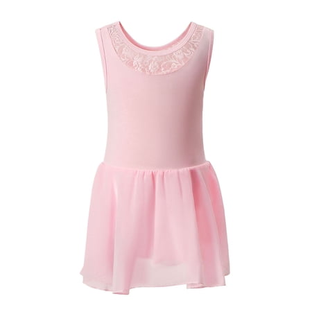 WAYUTE Girls Dresses Toddler Kids Solid Color Ballet Leotard Dress with Lace Neckline Sleeveless and Chiffon Skirt Casual Outdoor
