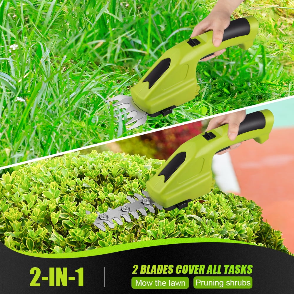 G PEH Cordless Grass Shears, 2 in 1 Electric Mini Hedge Trimmer Cordless, Handheld Grass Hedge Cutter Clippers, Battery Operated Weed Hedge Trimmer