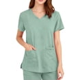 thumbnail image 3 of Iaqnaocc Scrub Tops Women Classic Wrinkle-Resist Nurse Uniforms Trendy V-Neck Side Slits Scrub Shirt Breathable Short Sleeve Tees Blouse with Pockets Light Green M, 3 of 4