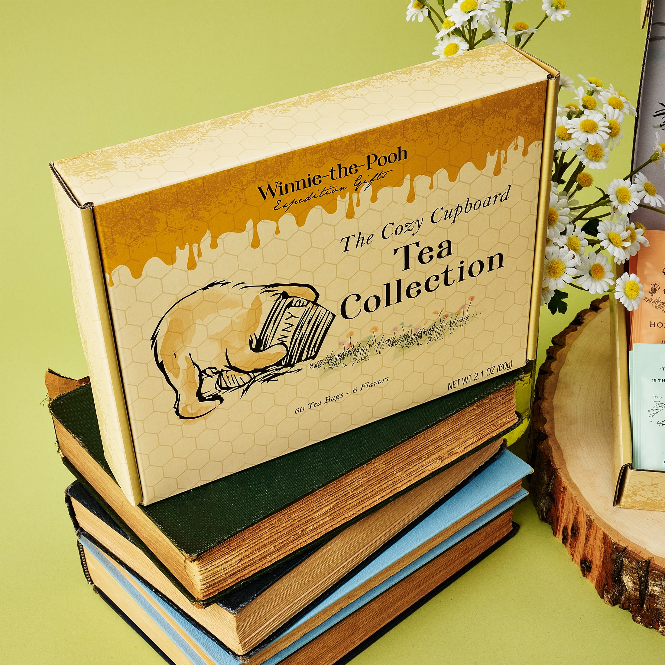 Thoughtfully, Classic Winnie-the Pooh Tea Collection Gift Set, Includes 60 Premium Tea Bags with Nostalgic Quotes from A.A. Milne, 6 Flavors, Cozy Literary Tea Gift