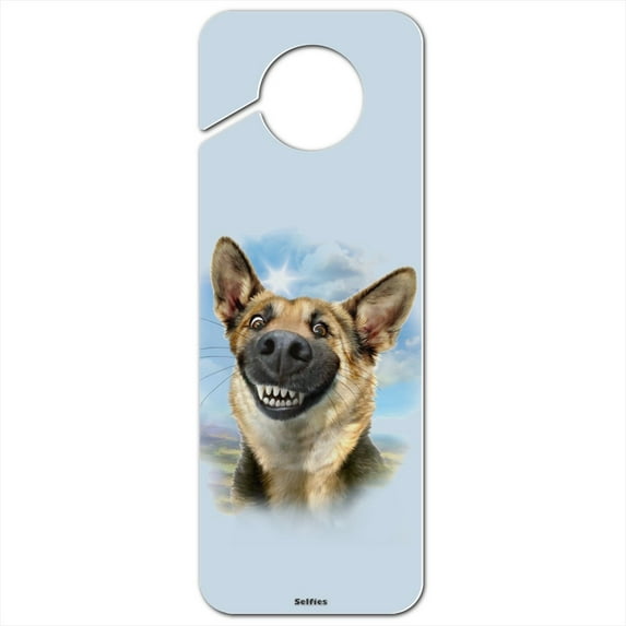 German Shepherd Dog Selfie Plastic Door Knob Hanger Sign