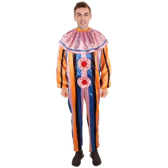 HPO Adult Men's Multicolor Clown Circus Costume, Perfect for Halloween, Flame-retardant Synthetic Fabric