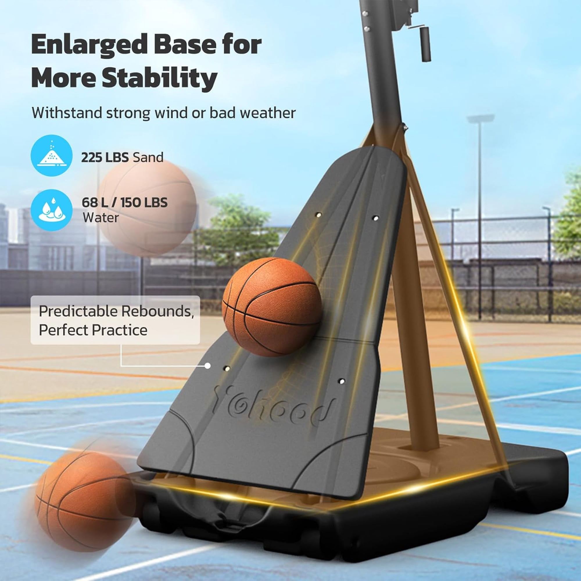 Toremore 44" Basketball Hoop Outdoor Adjustable, 5.25-10FT Portable Basketball Hoop Goal System with Shatterproof PC Backboard and Larger Base for Kids Youth and Adults