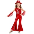 thumbnail image 1 of TTAO Combinaison Disco Métallique Brillante pour Filles avec Accessoires, Rétro, Franges, Danse Funky, Rouge 14, 1 of 6