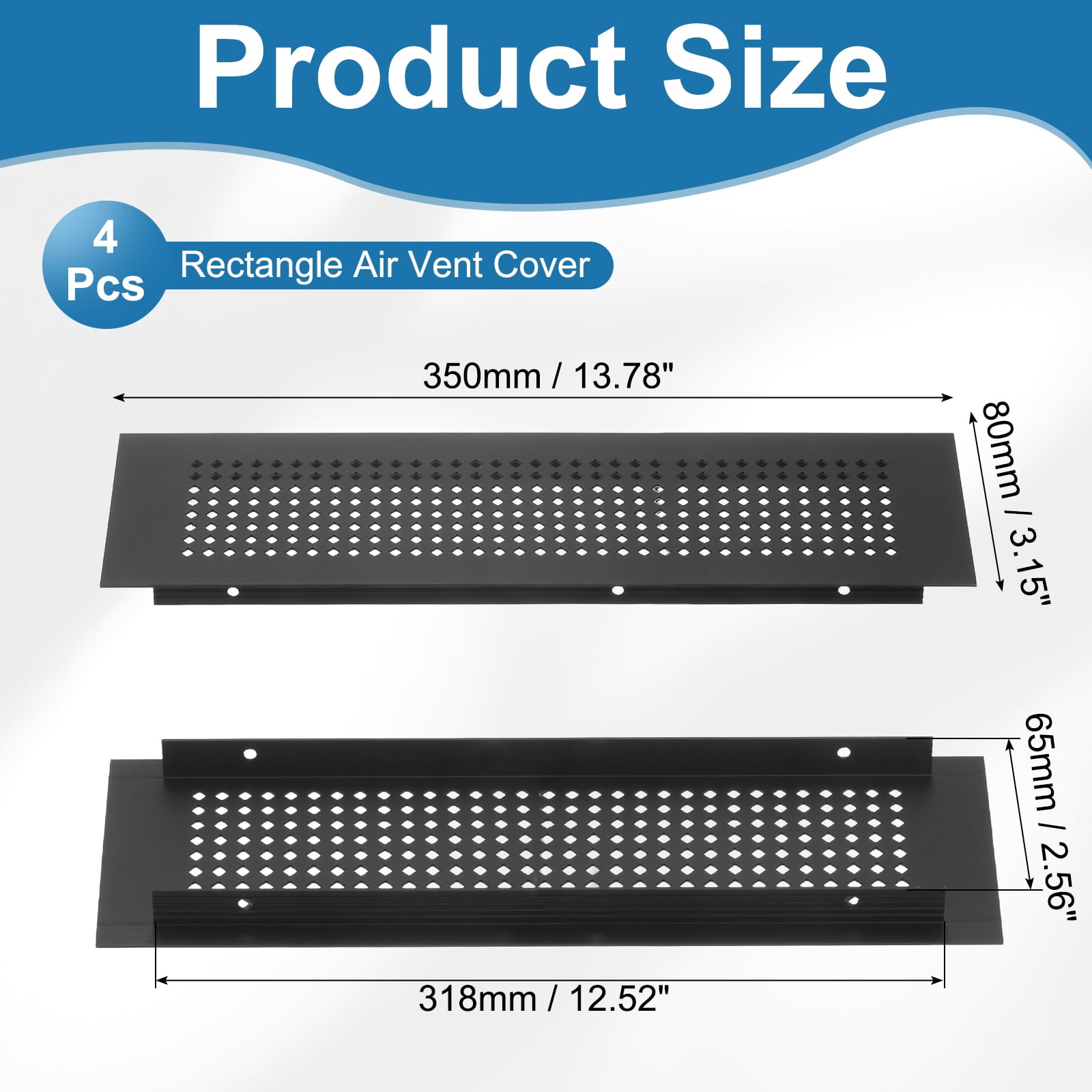 Uxcell 6 x 2 Inch Door Air Vent Cover, 3 Pcs Aluminum Grille Ventilation Cover Louvered Diamond Hole with Screws, Black