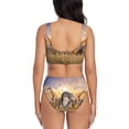 thumbnail image 3 of Kdxio Vintage Wildlife Protection Print Women's 2 Piece High Waisted Wrap Spaghetti Strap Summer Swimsuit Bikini Set-Small, 3 of 7