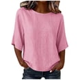thumbnail image 2 of Neewe Women's Summer Casual Crewneck Half Sleeve T-Shirts Plain Loose Fit Cotton Linen Basic Tops Tees Blouses, 2 of 8