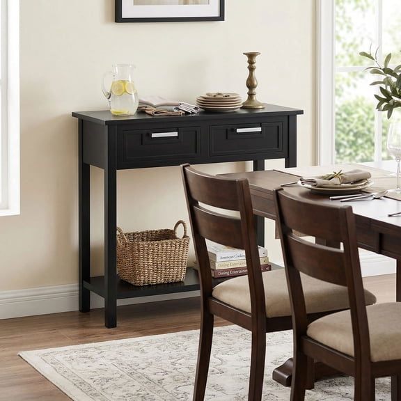 YYAo Console Table, Entryway Table, Console Sofa Table, Display Shelf,Narrow Console Table with Drawers and Open Storage Shelf-Black