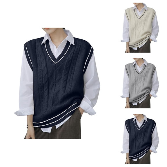 Women's Sweater Vests for Fall Fashion Trendy Coastal Grandma Style Womens V Neck Sweater Vest Oversized Sleeveless Loose Knit Tops Cable Sleeveless Sweater