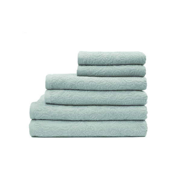 Portofino 6-Piece 100% Cotton Velour Bath Towel Set in Spa Blue ...