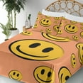 thumbnail image 3 of Ambesonne Emoji Fitted & Top Sheet Set with Shams, Happy Round Faces Pattern, Dark Peach Mustard Black, 3 of 5