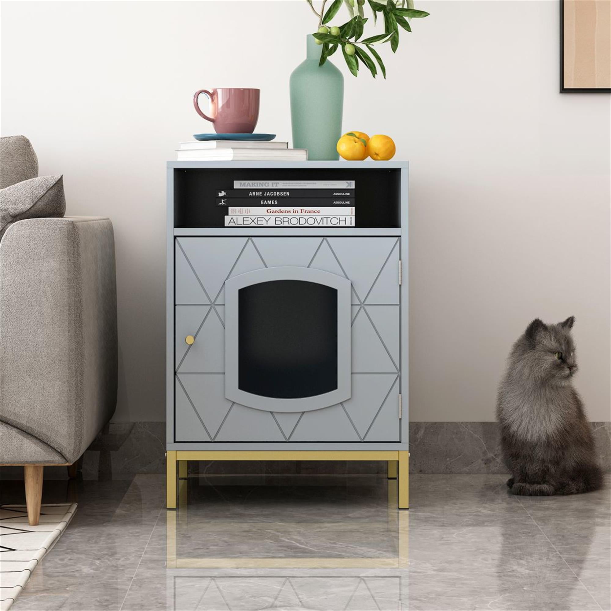 Pefilos 26" Enclosed Cat Litter Box Furniture with Storage Space, Hidden Cat House Enclosure for Indoor, Gray Pefilos 26" Enclosed Cat Litter Box Furniture with Storage Space, Hidden Cat House Enclosure for Indoor, Gray