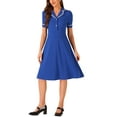 thumbnail image 2 of INSPIRE CHIC Vestido Midi Vintage para Mujeres 2024 Vestidos de Trabajo con Cuello Peter Pan S Azul Real, 2 of 5
