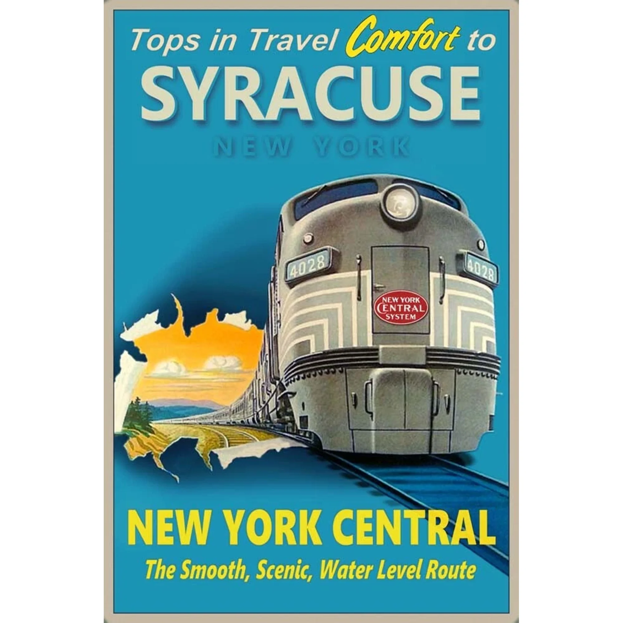 Syracuse New York Central Railroad Train Poster Travel Comfort Art Print Home Decor Office Wall Art