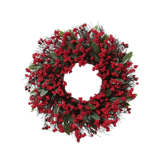 Corona navideña de bayas artificiales, guirnalda navideña, adorno colgante versátil, decoración navideña, corona para puerta de entrada, para el hogar 50 cm