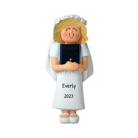 Ornaments by Elves Personalized First Communion Blonde Girl Christmas Tree Ornaments 2024 .25lbs