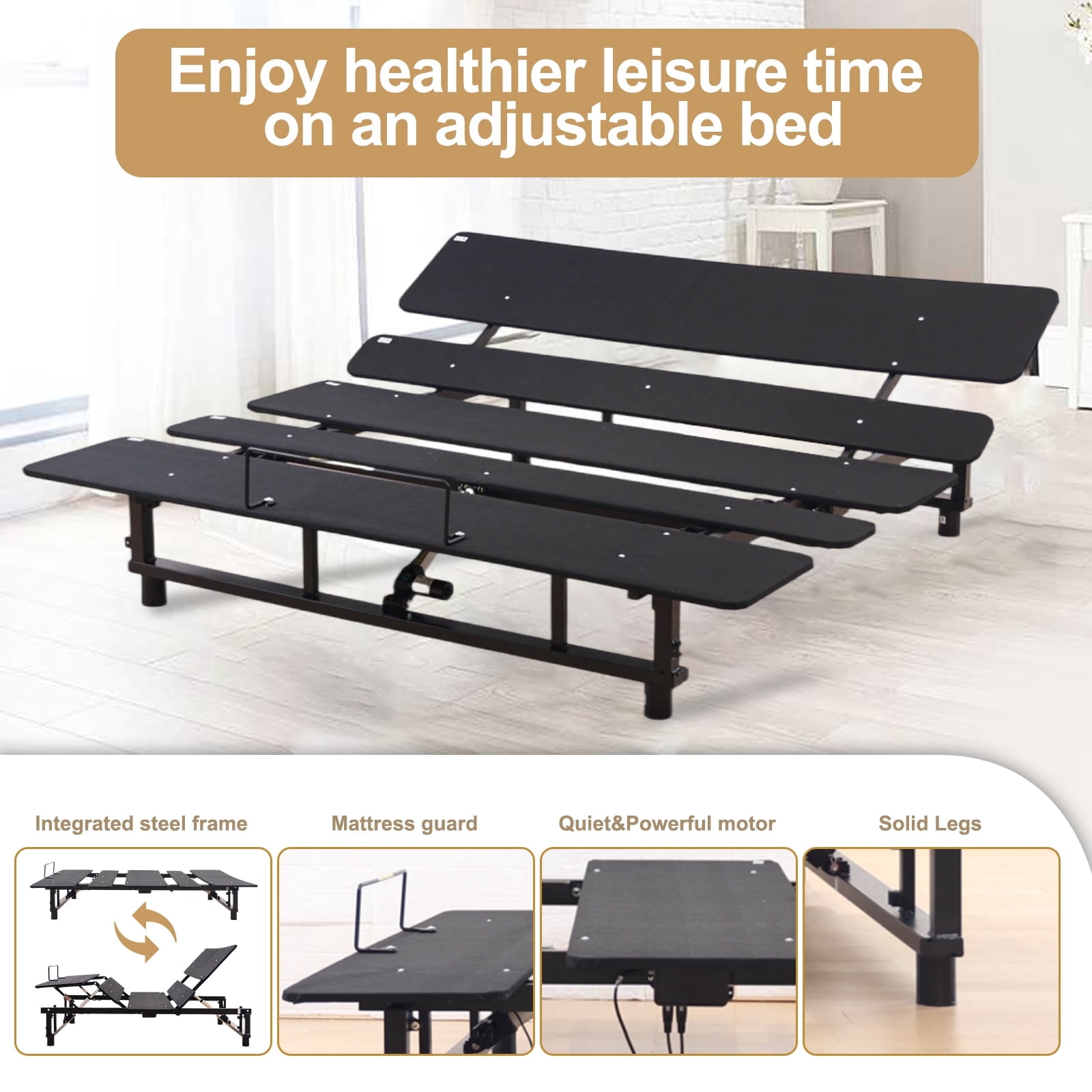Mintazer Queen Size Adjustable Bed Base Frame with Head & Foot Incline, Wireless Remote Control Ergonomic Electric Bed Frame Zero Gravity Quiet Motor, Black