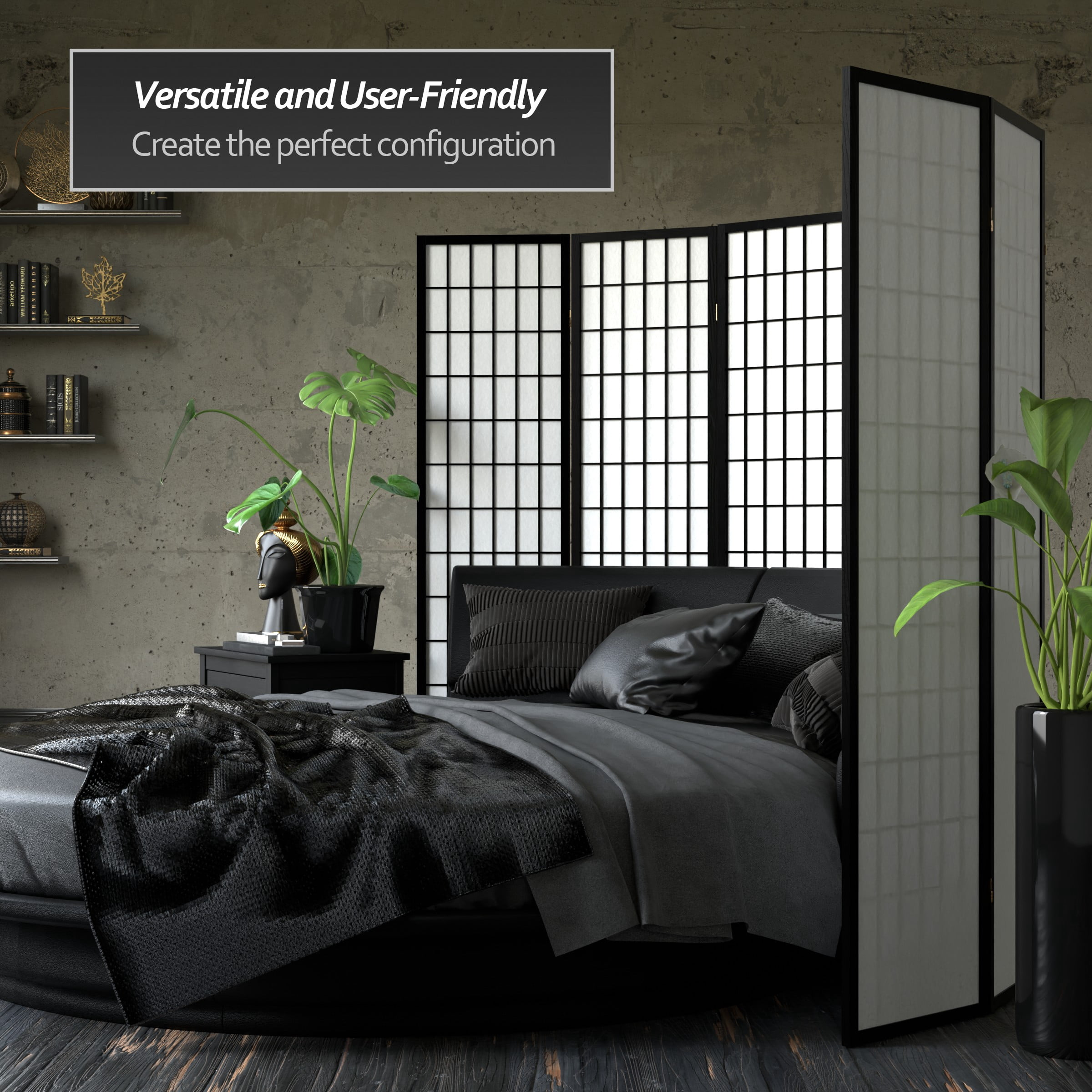 6 ft. Tall Window Pane Shoji Screen - Black - 8 Panels