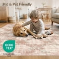 thumbnail image 4 of ODIKA 9'x12' Washable Area Rug Quicksand Lattice Coral Sage Faded Border Print Pink Vintage for Dining Room, Basement, Large Office, Non-Slip Chair-Friendly, 4 of 7