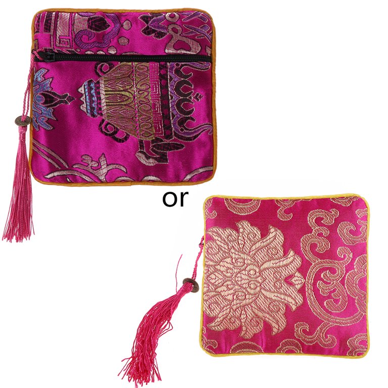 Silk Purse Pouch with Tassel Brocade Bags Zipper Jewelry Gift Bag