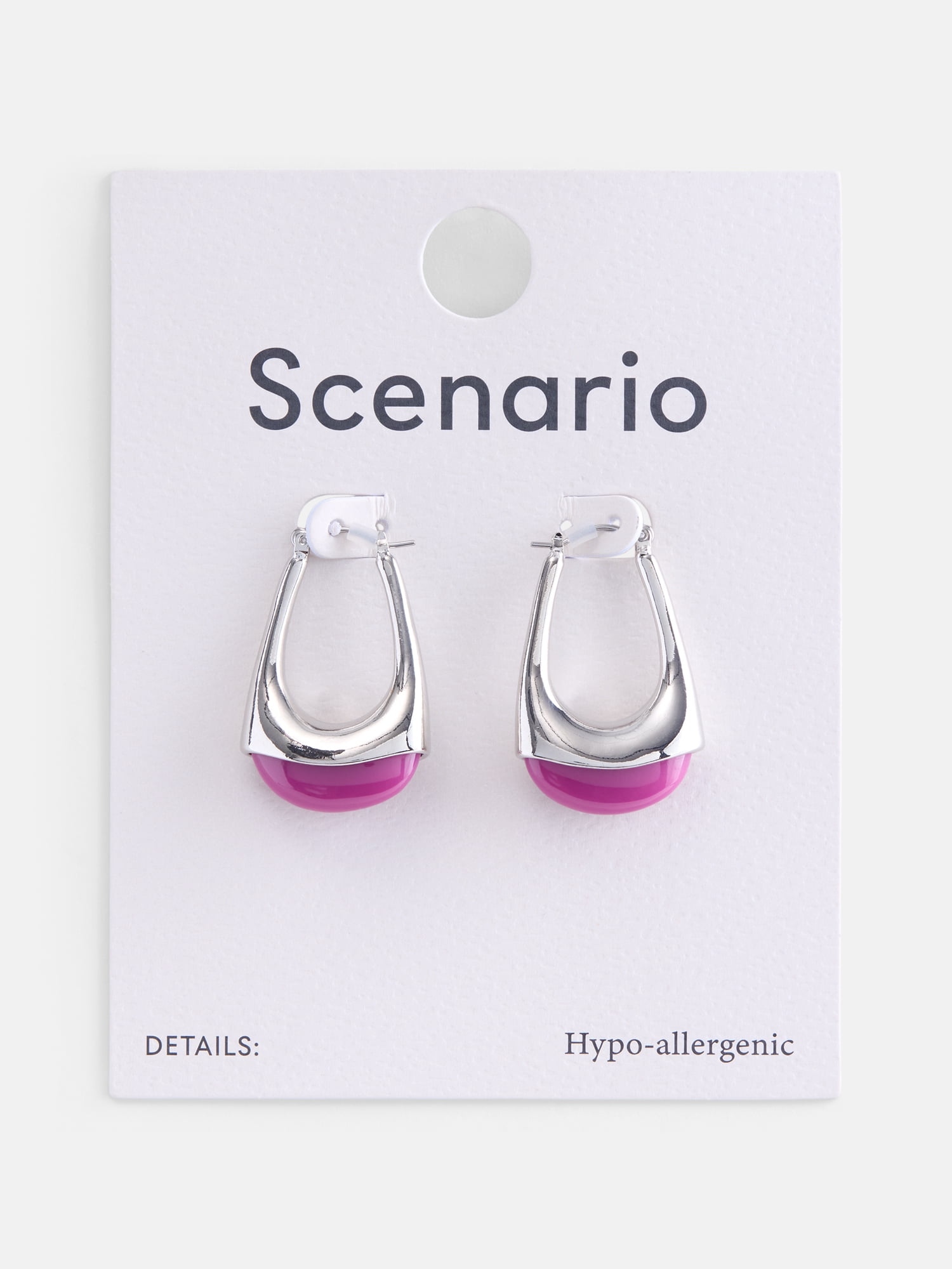 Scenario Women's Silver Tone Earrings with Resin Stone