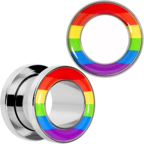 Body Candy Stainless Steel Rainbow Unity Pride Screw Fit Tunnel Plug Set of 2 00 Gauge