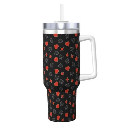 

Uemuo Poker Creative Symbols Print 40oz Ice Bully With Handle And Straw Stainless Steel Vacuum Insulated Cup And 2 In 1 Straw Lid Insulated Travel Tumbler