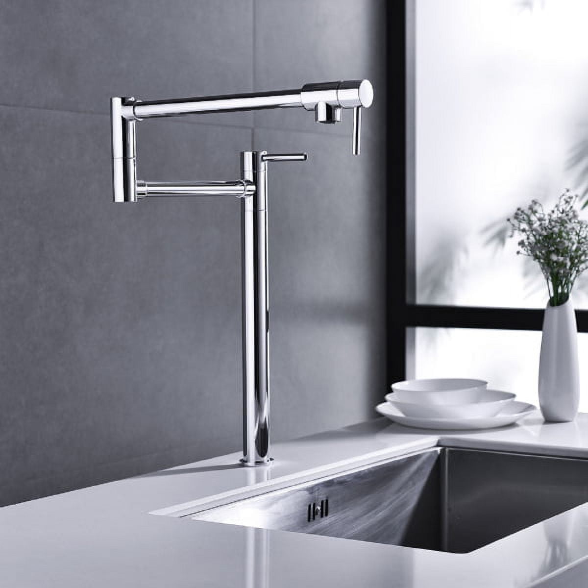 Modern Dual-Joint Pot Filler Faucet&nbsp;- 20" Brushed Nickel, Brass Construction, 360° Swivel, Deck Mount - 4 GPM Flow, Space-Saving Foldable Design
