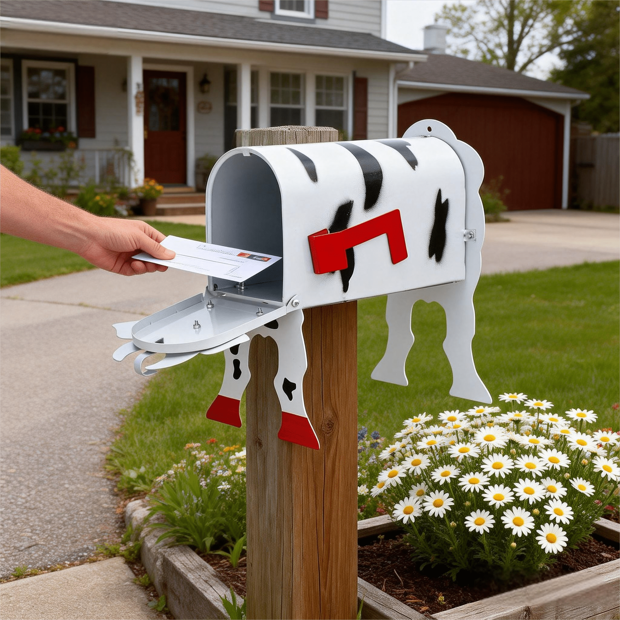 Sculptures & Statues Garden Art Unique Cow Mailbox Garden Decoration for Outdoors Playful Animal Figure with Personality