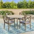 thumbnail image 2 of GDF Studio Lemyra Outdoor Acacia Wood 5 Piece Dining Set with Cushions, Gray and Dark Gray, 2 of 11