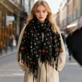 thumbnail image 2 of ManxiVoo Ladies Stylish Versatile Double Cherry Scarf as Warm Winter Neck Warmer and Shawl for Elegant Daily Wear Black, 2 of 4