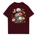 thumbnail image 2 of NAMTYQX Womens Summer Shirts Cool Short Sleeve Oversized Round Neck Bedruckt Print Baggys Stretch Basic Womens Tops Wine Size M, 2 of 4