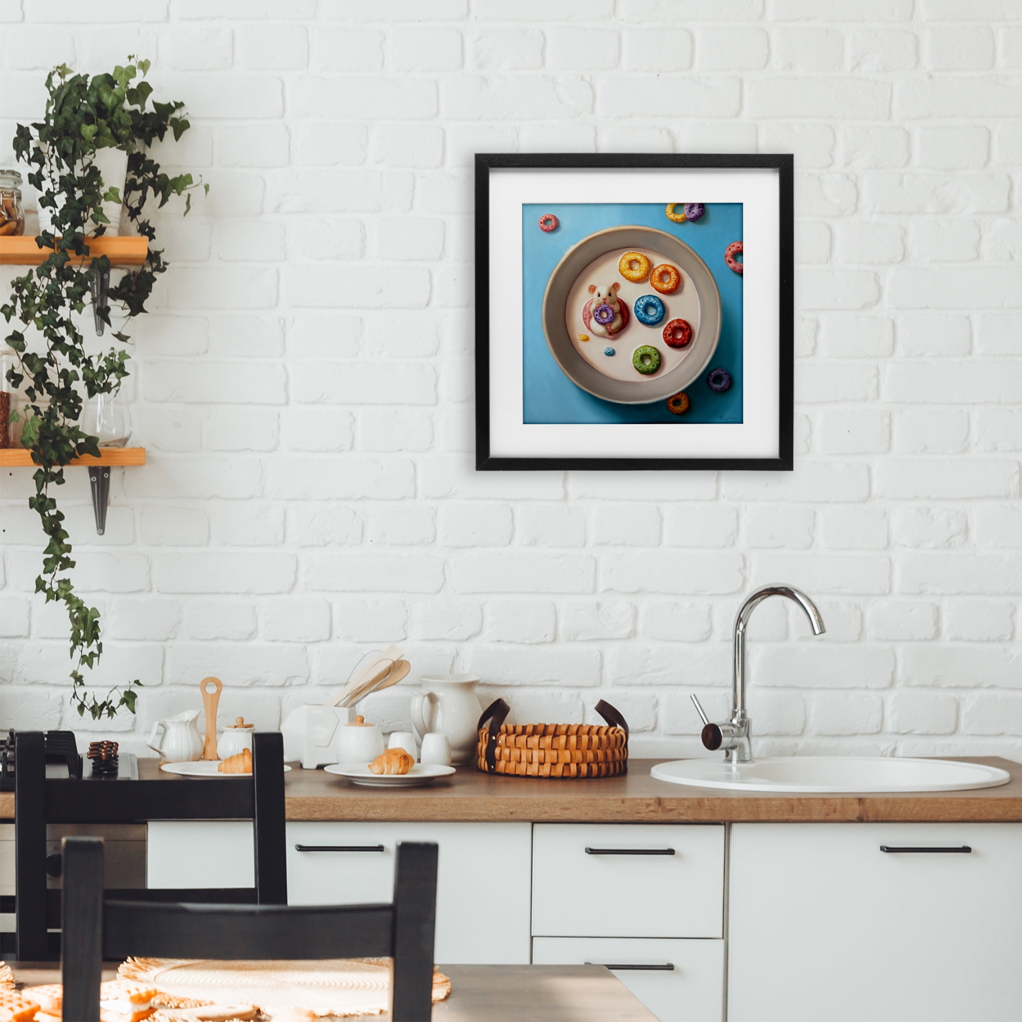 Stupell Industries Morning Dunk Cereal Mouse Black Framed Print Under Glass, design by Lucia Heffernan
