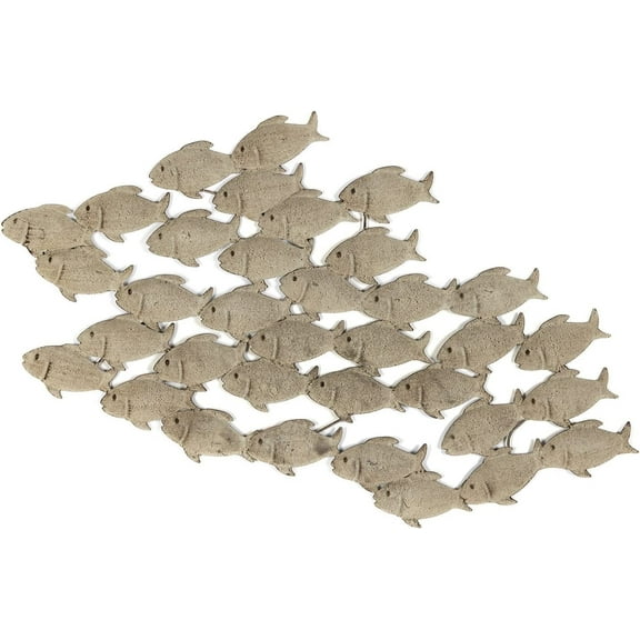 Cape Cod Large School of Fish, Hand Crafted Metal Wall Decor, Antiqued and Distressed Sand Color, 3 Ft 2 Inches Long (38 1/4 Inches- 97 cm)