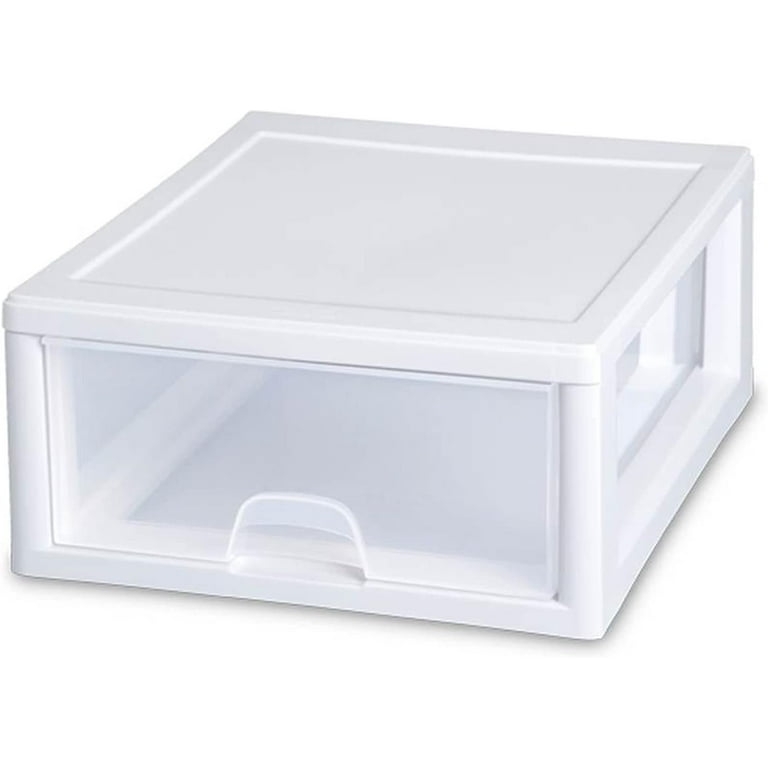 Sterilite 16 Quart Stackable Sturdy Plastic Storage Drawer Container for  Home and Office Organization, Clear and White 12 Pack 