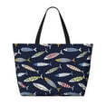 thumbnail image 2 of Zufioo Sardine Print Large Capacity Beach Travel Bag, Zippered Pocket Foldable Hand-held Shoulder Beach Bag, 2 of 7