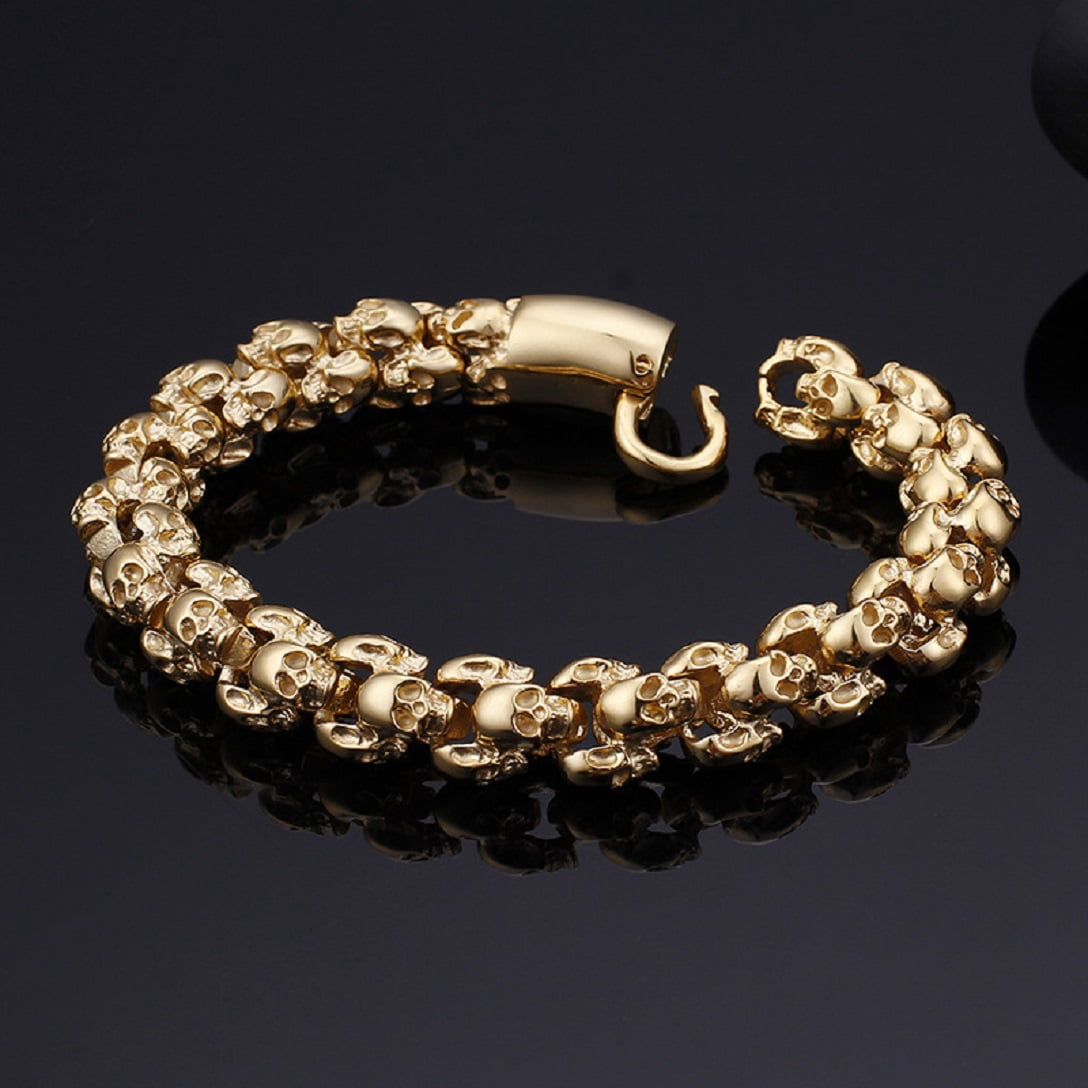 Fachoice Gothic Skull Head Bracelet for Men Demon Skull Head Bracelet, Devil Skull Head Bracelet Multi Skull Head Biker Bracelet Men’s Punk Skull Head Bracelet Cool Evil Skull Bracelet