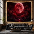 thumbnail image 6 of Blood Moon Over Jagged Mountains with Silhouetted Trees and Black Butterflies Eerie Gothic for Dark Art Lovers Fantasy Wall Decor Halloween Gift Tapestry Wall Hanging for Bedroom and Living Room, 6 of 7