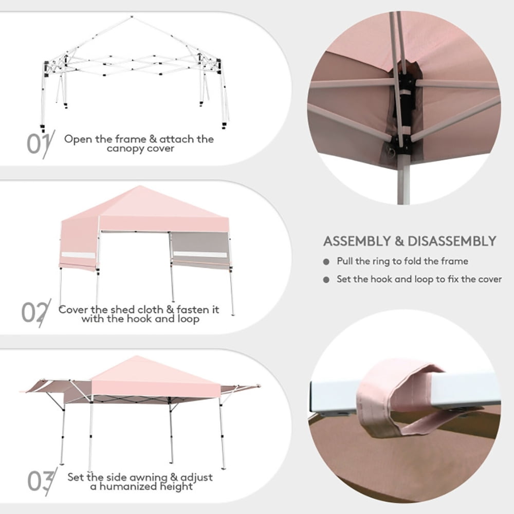 Aimee Lii 17 Feet x 10 Feet Foldable Pop Up Canopy with Adjustable Instant Sun Shelter, Backyard Canopy Gazebo, Pink