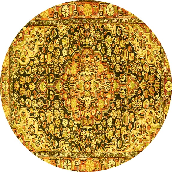 Ahgly Company Machine Washable Indoor Round Medallion Yellow Traditional Area Rugs, 8' Round
