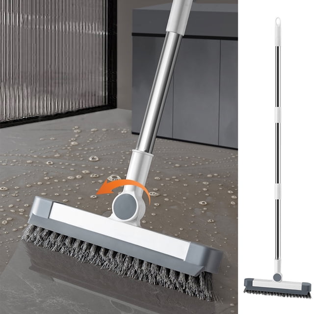 Xihbxyly Cepillo para Fregar 2 En 1, Cerdas Rígidas con Escobilla de Goma, Cabezal Giratorio de 180°, Fácil Limpieza de Suelos y Juntas, Multiusos, Limpieza Del Hogar y El Baño, Tamaño 120 X 25 Cm