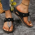 thumbnail image 6 of Sandals for Women Clearance, Xunlbb Women's Fashion Casual Summer New Style Solid Color Fish Mouth Wedge Heel Fashionable Bright Diamond Flower Line Beach Flip Flops Sandals(Black,Size:36), 6 of 9