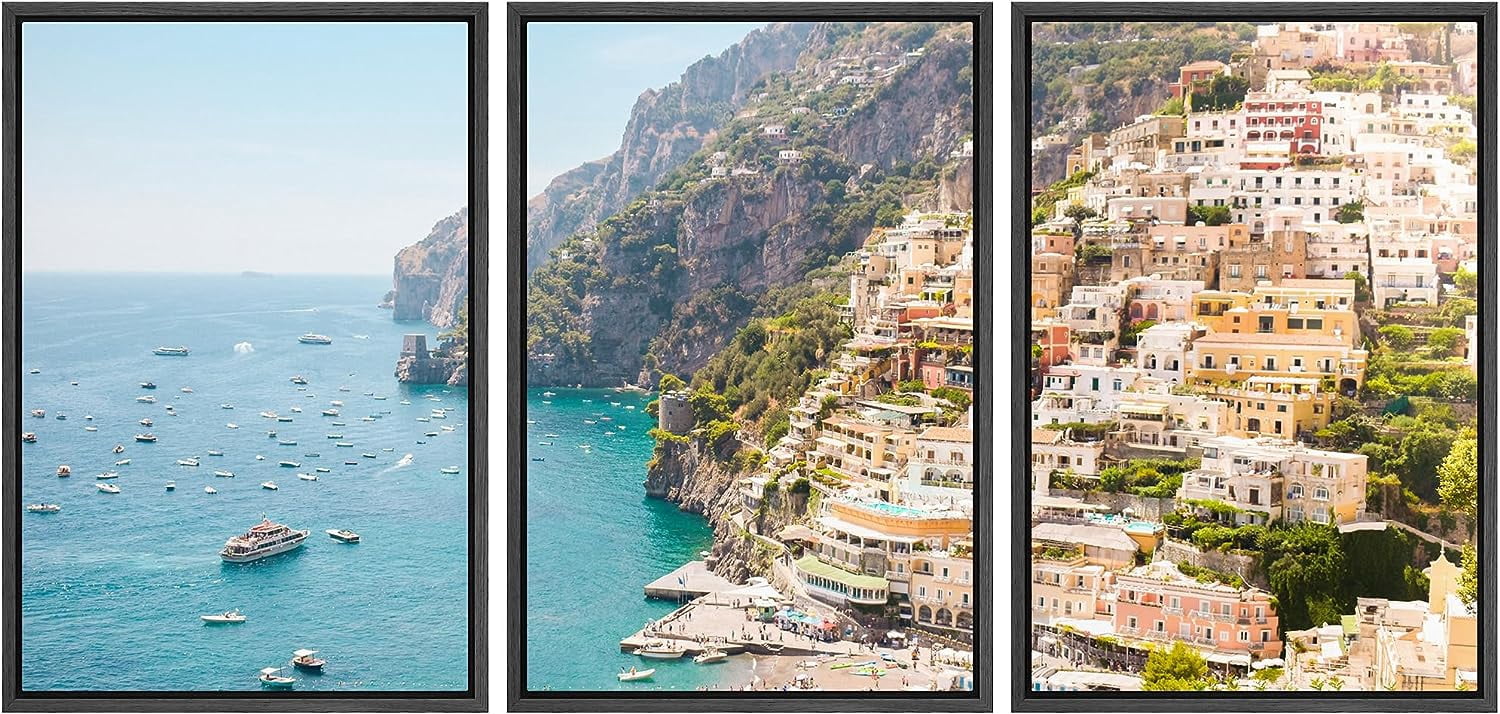 PixonSign Framed Canvas Print Wall Art Set Italian Sea Shore Beach ...