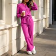 thumbnail image 5 of Two‑Piece Set for Women Solid Color Henley Neck Button Top & Drawstring High Waist Wide Leg Pants with Pockets for Any Occasion, 5 of 8