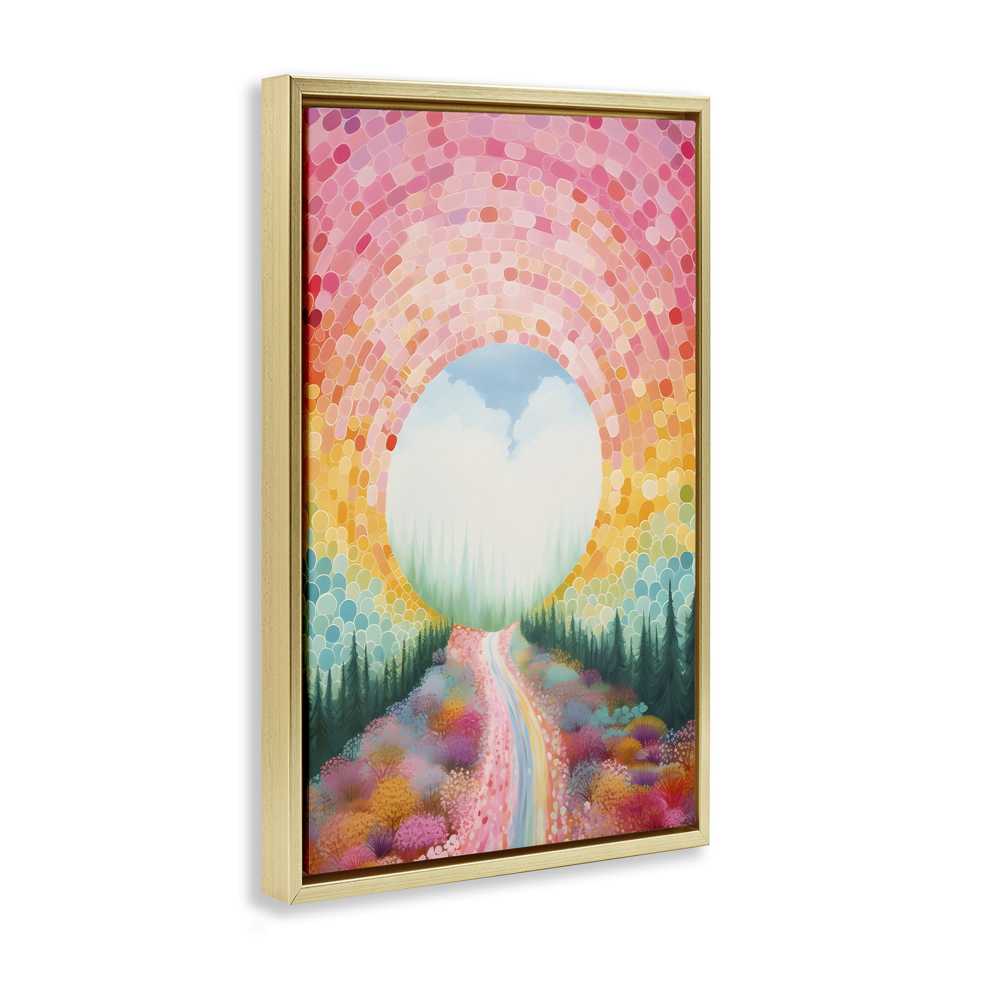 Stupell Industries Geometric Road Path Landscape Painting Gold Floater Framed Art Print Wall Art, 17 x 25