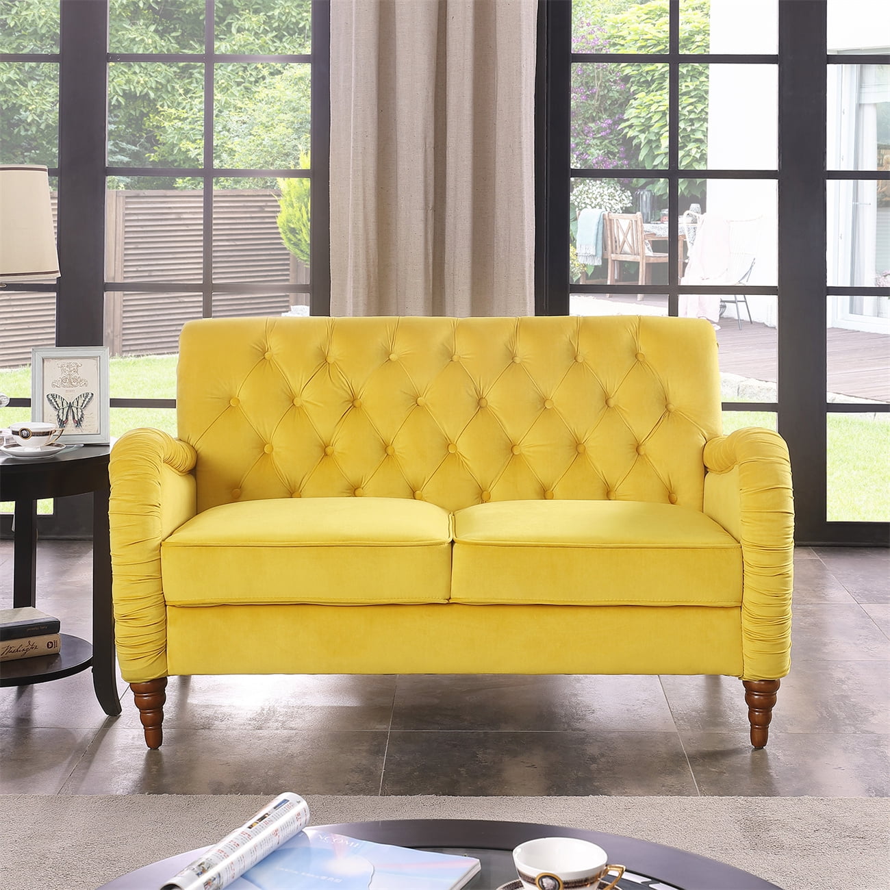 Velvet Loveseat Sofa, Chesterfield Style Accent Sofa, 2 Seater Sofa