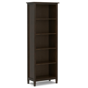 Simpli Home Warm Shaker SOLID WOOD 72 inch x 26 inch Transitional 5 Shelf Bookcase in Tobacco Brown